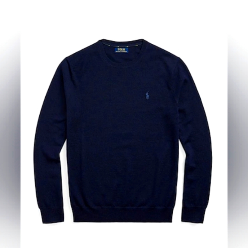 POLO BY RAHLP LAUREN 100% MERINO WOOL BLUE LIGHTWEIGHT KNITTED SWEATER SIZE M
